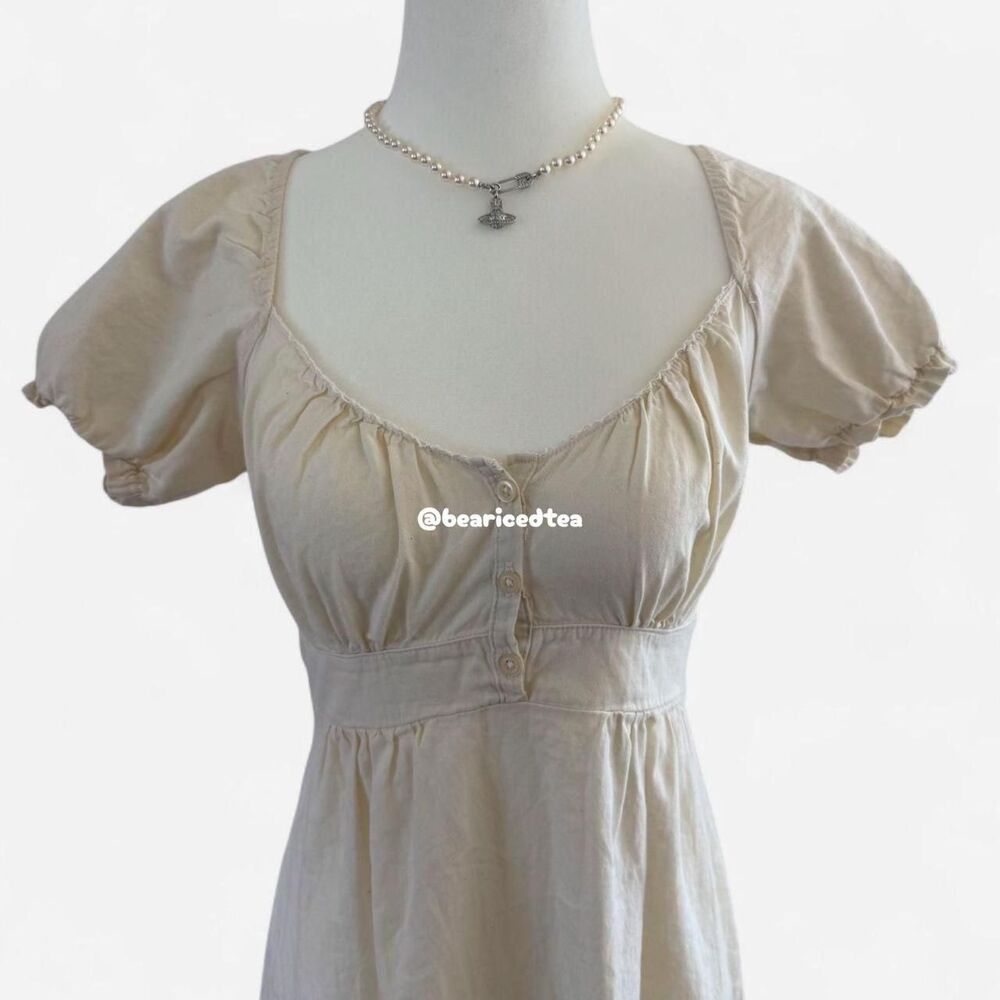 Brandy-melville Women's Cream and White Milkmaid Inspired Long Midi Dress